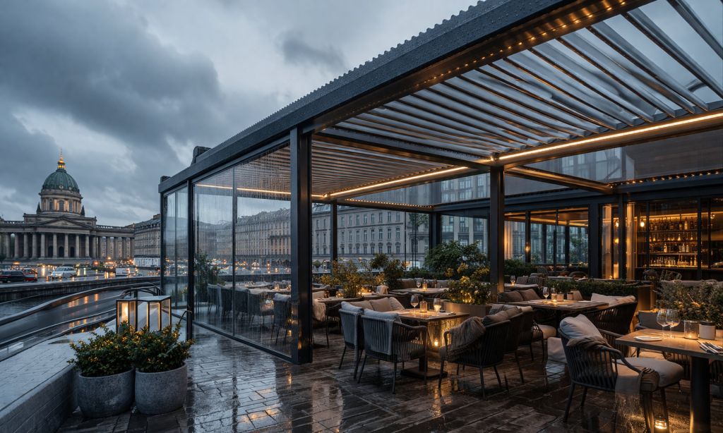 Пергола для ресторана в Санкт-Петербурге: особенности монтажа и эксплуатации в северном климате