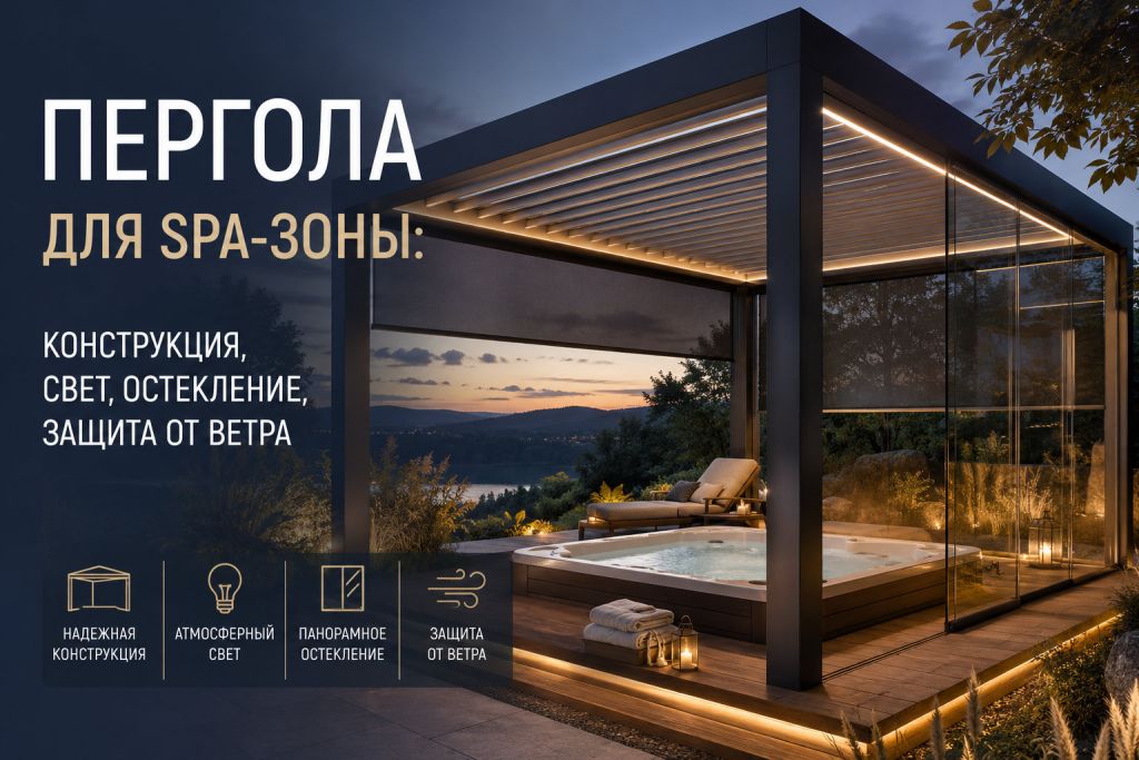 Пергола для SPA-зоны: конструкция, свет, остекление, защита от ветра